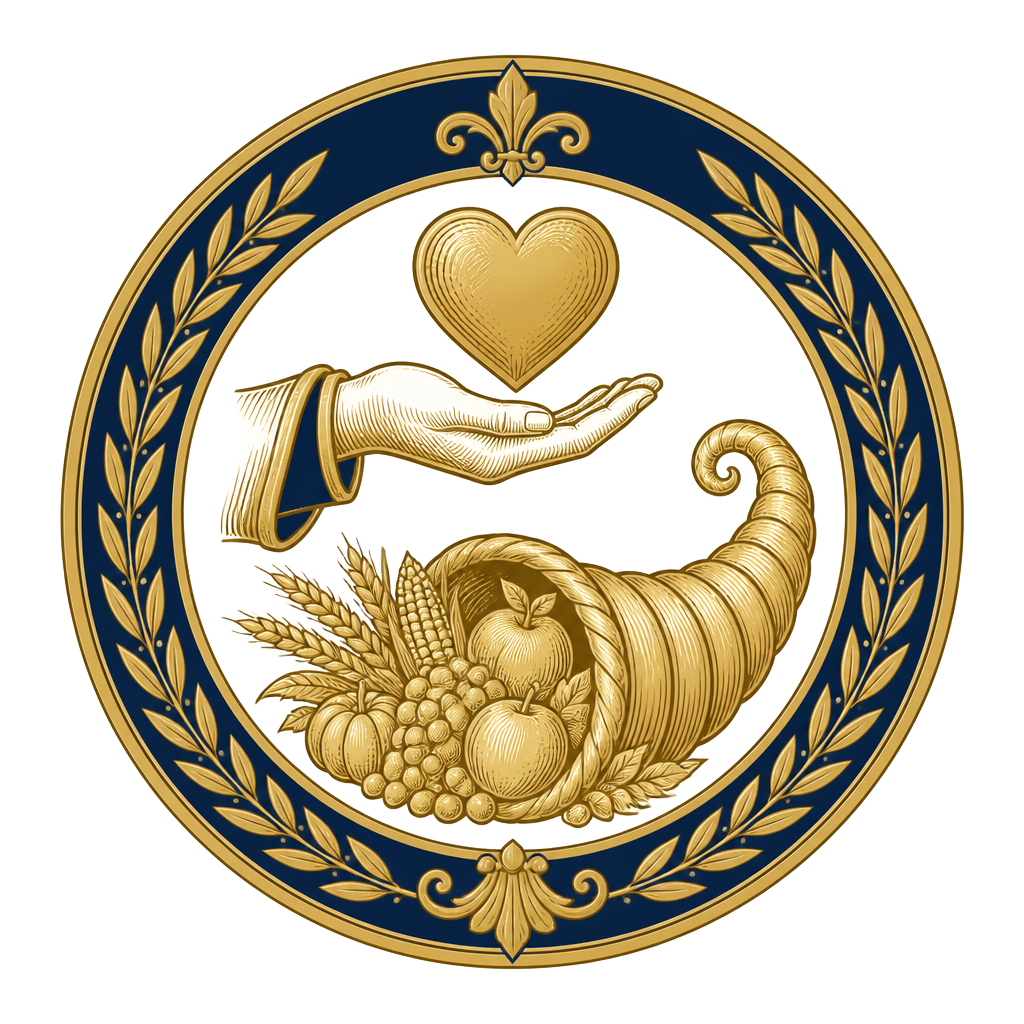 Relief emblem: an open hand offering a heart above a cornucopia. Category symbol, not an official emblem.
