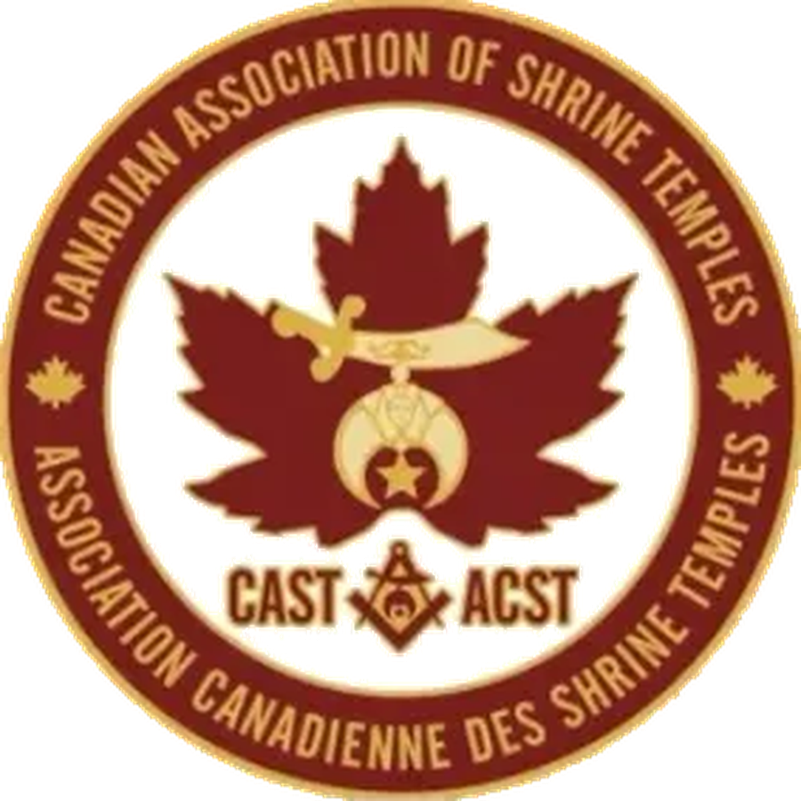 Canadian Association of Shrine Temples (CAST/ACST) seal: a crimson maple leaf bearing the scimitar, crescent and star, encircled by the association's English and French names