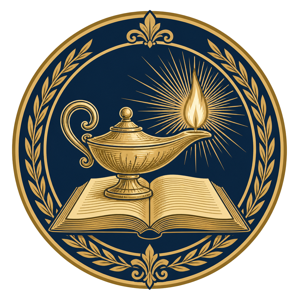Truth emblem: a lighted oil lamp resting on an open book. Category symbol, not an official emblem.